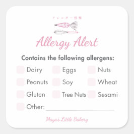 Roze Bakbenodigdheden Allergie Waarschuwing Allerg Vierkante Sticker