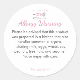 Roze Bakbenodigdheden Allergie Waarschuwing Ronde Sticker