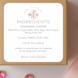 Roze Bakbenodigdheden Bakkerij Ingredient Product Vierkante Sticker