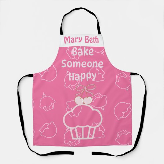 Roze bake happy All-Over Print Schort (Voorkant)