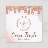 Roze Baking Utensil Glitter Drips Bakkerij Vierkante Visitekaartje (Voorkant)