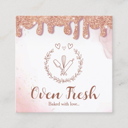 Roze Baking Utensil Glitter Drips Bakkerij Vierkante Visitekaartje (Voorkant)