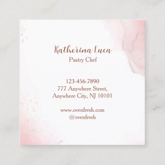 Roze Baking Utensil Glitter Drips Bakkerij Vierkante Visitekaartje (Achterkant)