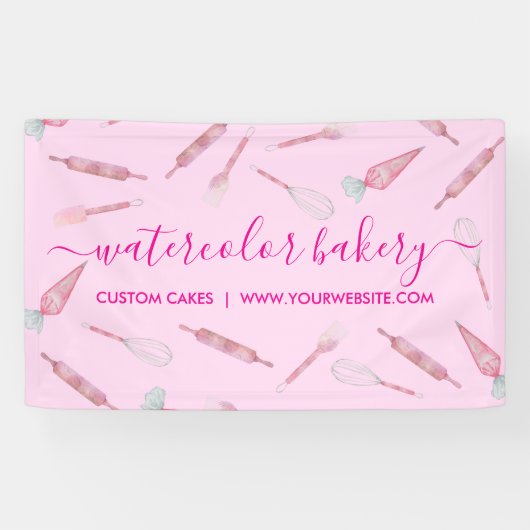 Roze Bakkerij Benodigdheden Thuisgemaakte Chef Spandoek (Horizontaal)
