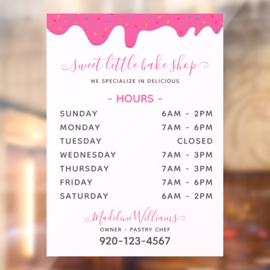 Roze bakkerij Bevroren Stations Uren Raamsticker (Vel 2)