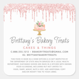 Roze Bakkerij Cake Glitter Druppels Dessert Wettel Vierkante Sticker