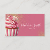 Roze bakkerij glitter cupcakes barcode visitekaartje (Voorkant)
