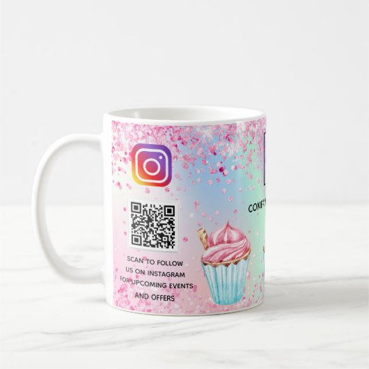 Roze bakkerij glitter cupcakes logo qr code koffiemok (Links)