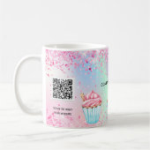Roze bakkerij glitter cupcakes logo qr code koffiemok (Links)