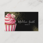 Roze Bakkerij Glitter Cupcakes QR Code Zwart Visitekaartje (Voorkant)