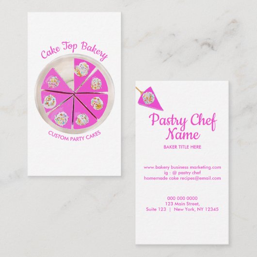 Roze bakkerij Pastry Chef Berry Cheesecake Visitekaartje (Voorkant / Achterkant)
