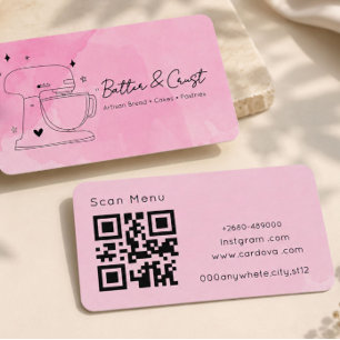 Roze Bakkerij QR Code Zakelijke Kaart Waterverf Visitekaartje