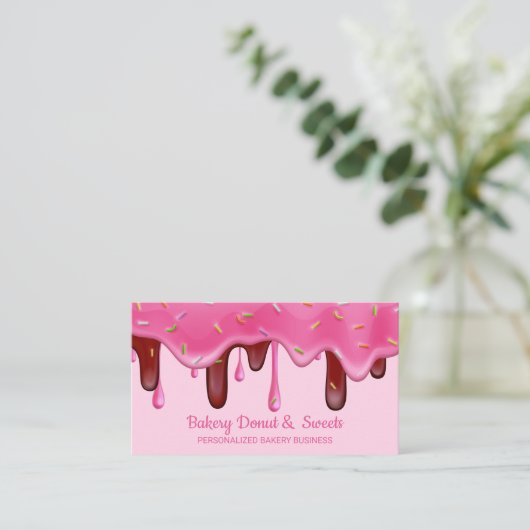 Roze bakkerij Schuif crème Donut sprinkhaan Visitekaartje (Staand voorkant)