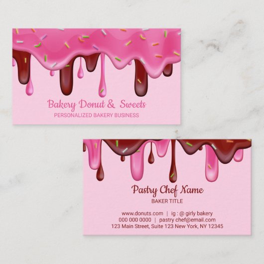 Roze bakkerij Schuif crème Donut sprinkhaan Visitekaartje (Voorkant / Achterkant)