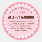Roze Bakkerij Voedselveiligheid Allergenen Waarsch Ronde Sticker (Voorkant)