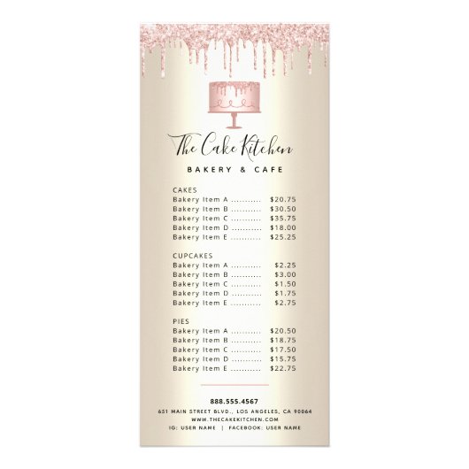 Roze bakkerijkap Glitter Pastry Chef Menu Gold (Voorkant)