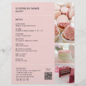 Roze bakkerijmenu met foto's en QR-code Flyer (Voorkant)