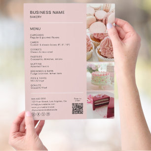 Roze bakkerijmenu met foto's en QR-code Flyer