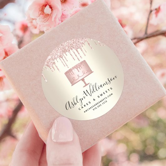 Roze bakkerijzak Glitter Drift Pastry Chef Gold Ronde Sticker