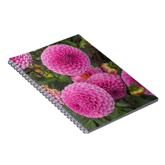 Roze bal Dahlias Floral Notitieboek (Rechterzijde)