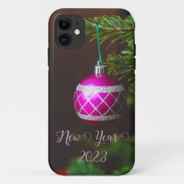 Roze bal op Kerstmis monogram canvas tas Case-Mate iPhone Case
