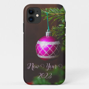 Roze bal op Kerstmis monogram canvas tas Case-Mate iPhone Case