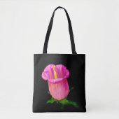 Roze balbloem zwarte achtergrond tote bag (Voorkant)
