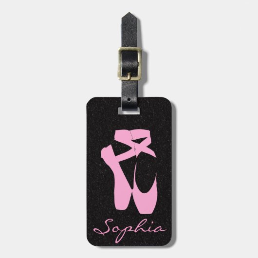 Roze baletslippers op zwart Bagagelabel (Voorkant verticaal)
