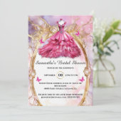 Roze balgons bloemen vlinder bruid te zijn kaart (Staand voorkant)