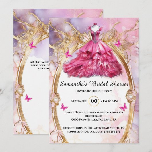 Roze balgons bloemen vlinder bruid te zijn kaart (Voorkant / Achterkant)