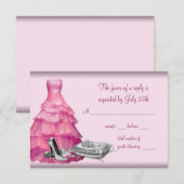 Roze baljurk hoge hak schoenen Quinceanera RSVP Kaartje (Voorkant / Achterkant)