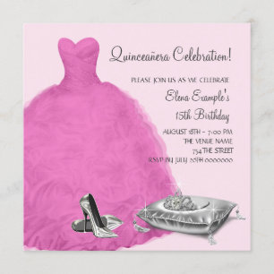 Roze Baljurk Hoge Hakken Roze Quinceanera Kaart