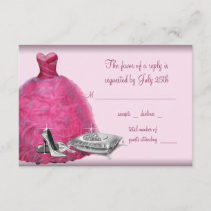 Roze Baljurk Hoge Hakken Schoenen Quinceanera RSVP Kaartje