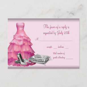 Roze Baljurk Hoge Hakken Schoenen Quinceanera RSVP Kaartje