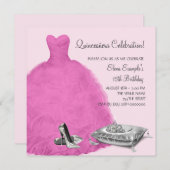 Roze baljurk Hoge hiel schoenen Roze Quinceanera Kaart (Voorkant / Achterkant)