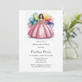 Roze baljurk Quinceañera Party Kaart (Staand voorkant)