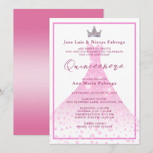 Roze Baljurk & Tiara Quinceañera Verjaardag Kaart