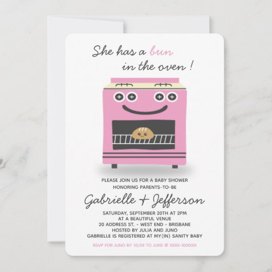 Roze balk in de uitnodiging tot het Baby shower Ov (Voorkant)