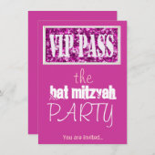 Roze balk Mitzvah Bat Mitzvah VIP Kaart (Voorkant / Achterkant)