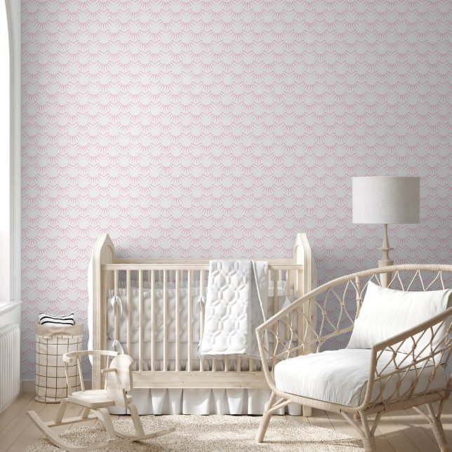 Roze balken op wit grafisch patroon behang (Kinderen)