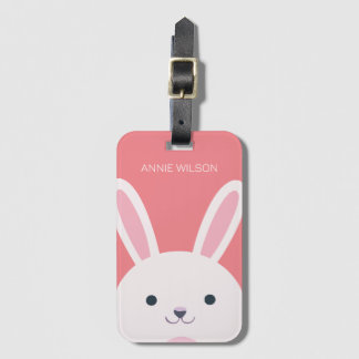 Roze ball Cute Bunny Cartoon op maat Bagagelabel