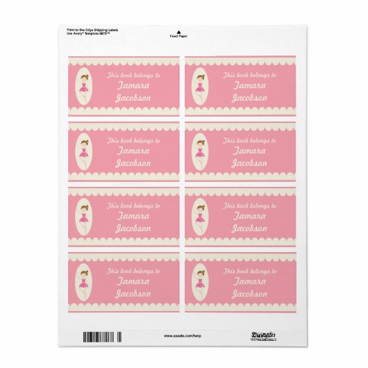 Roze Ballerina 1 Bookplate Labels (Full Sheet)