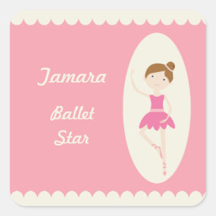 Roze Ballerina 1 Vierkante Stickers