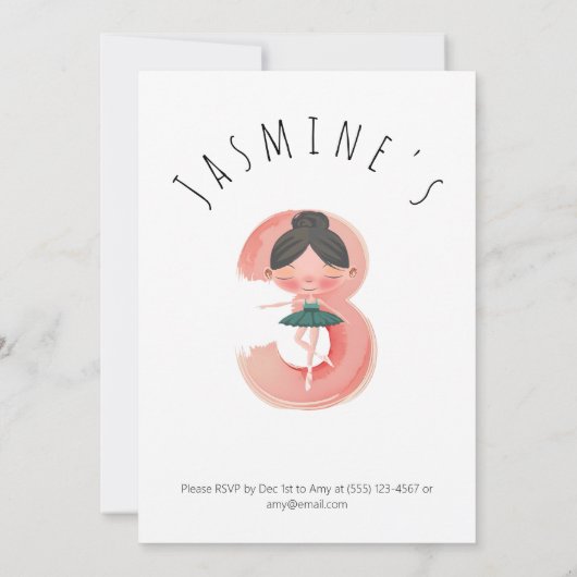 Roze Ballerina 3e Verjaardagsmeisje Kaart (Achterkant)