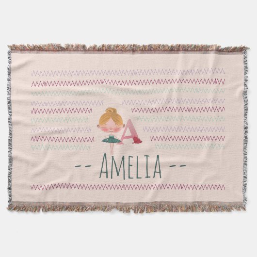 Roze Ballerina "A" Monogram Naam Deken (Voorkant)