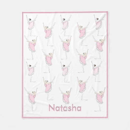 Roze Ballerina Aangepaste naam Dance Girl Fleece Deken (Voorkant)