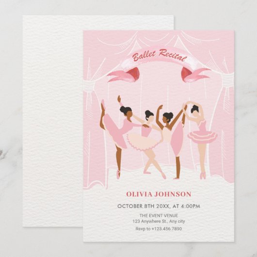 Roze ballerina ballet recital kaart (Voorkant / Achterkant)