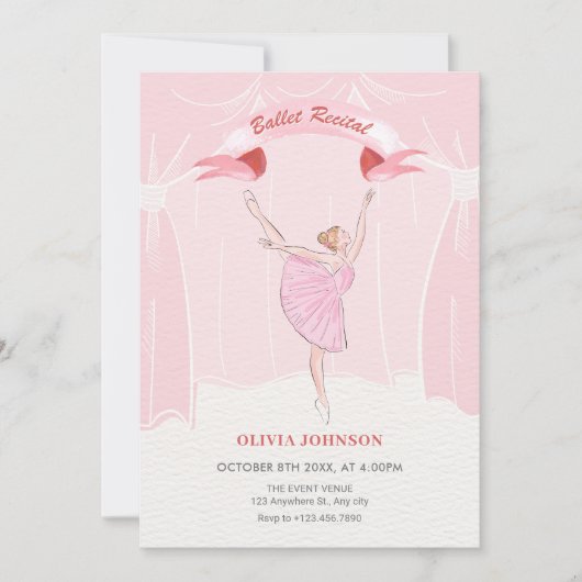 Roze ballerina ballet recital kaart (Voorkant)