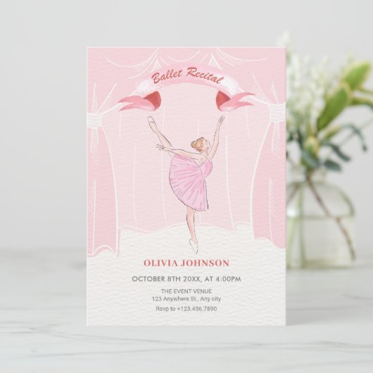 Roze ballerina ballet recital kaart (Staand voorkant)