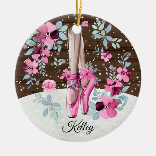 Roze Ballerina Ballet schetst Floral Waterverf Keramisch Ornament (Voorkant)